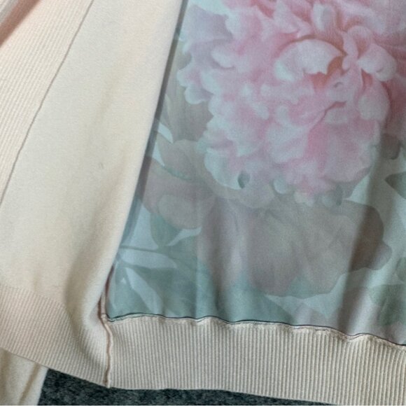 Ted Baker Pink Floral Back Cardigan Open Front Lightweight Sweater Size 1 - Picture 6 of 15